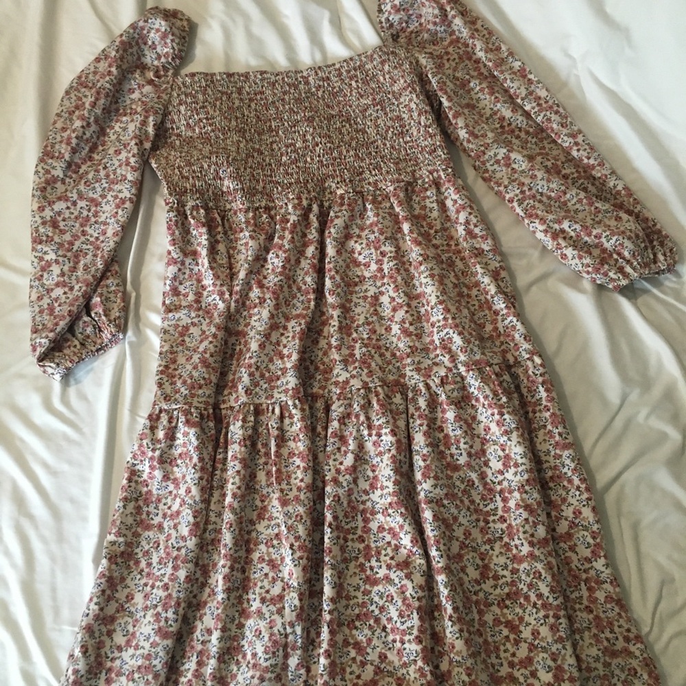 Floral Smocked  Dress with Puff Sleeves